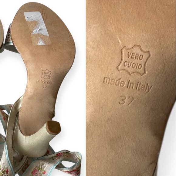 French Ribbon Satin Bridal Heels, Size 37EU, Blue, Pink - Picture 8 of 11